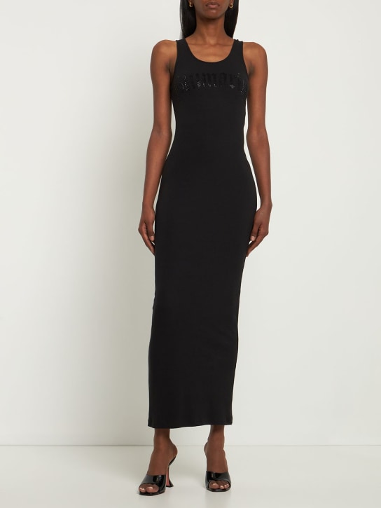 Jersey long dress w/ embellished logo - Blumarine - Women | Luisaviaroma