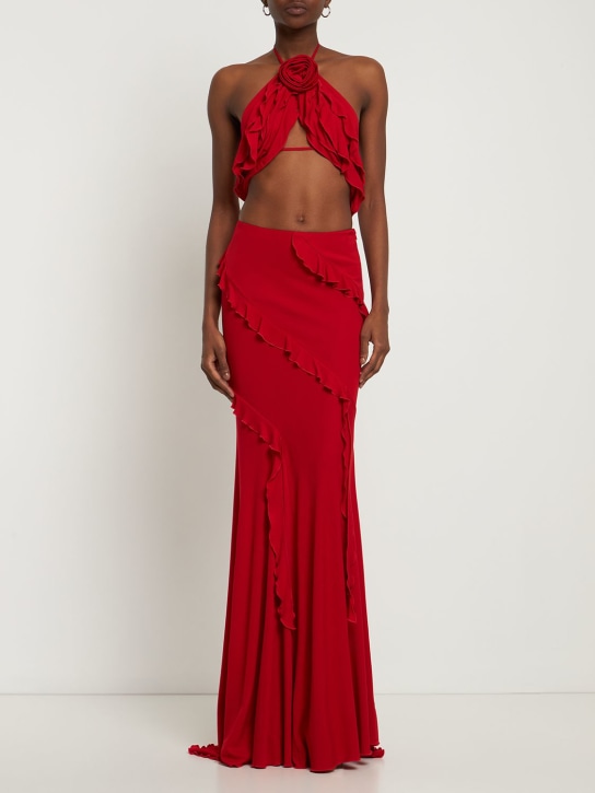 Blumarine: Jupe longue en jersey à volants avec traîne - Rouge - women_1 | Luisa Via Roma