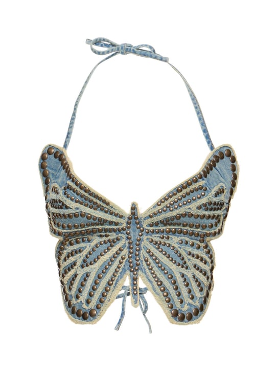 Blumarine: Studded denim butterfly top - women_0 | Luisa Via Roma