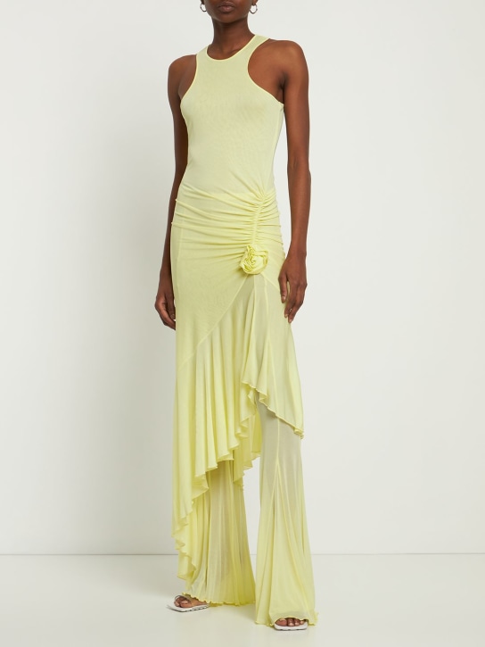 Blumarine: 粘胶纤维平纹针织喇叭裤 - 黄色 - women_1 | Luisa Via Roma