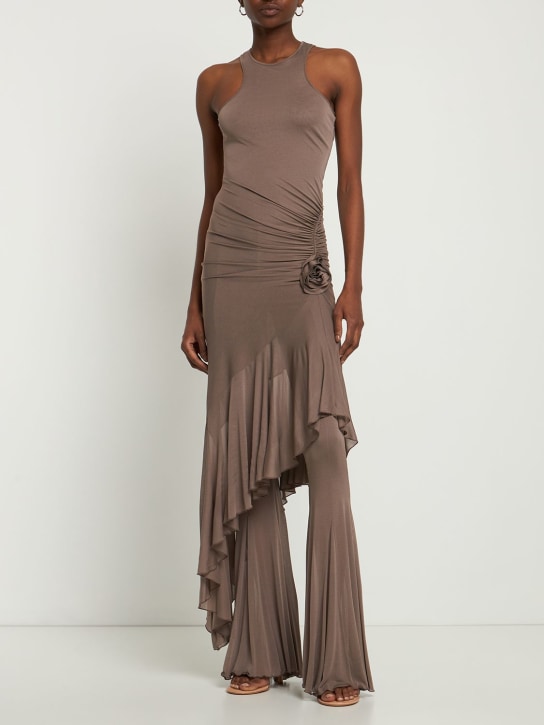 Blumarine: Viscose jersey flared pants - Brown - women_1 | Luisa Via Roma