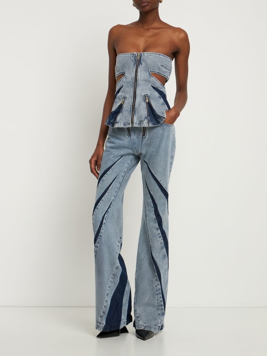 Dion Lee: Flared zip low rise denim jeans - Denim - women_1 | Luisa Via Roma