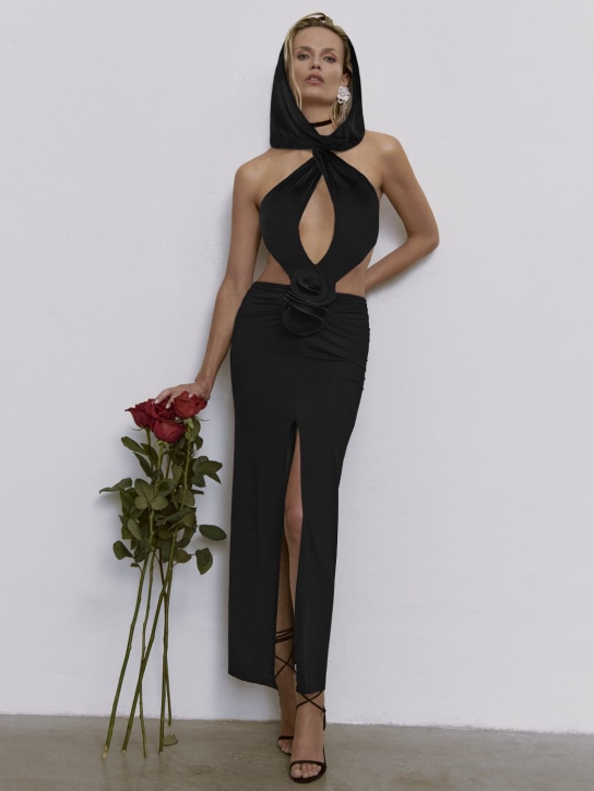 Magda Butrym: Cutout jersey midi dress w/ hood - Black - women_4 | Luisa Via Roma