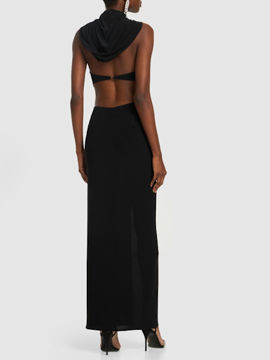 Magda Butrym: Cutout jersey midi dress w/ hood - Black - women_3 | Luisa Via Roma