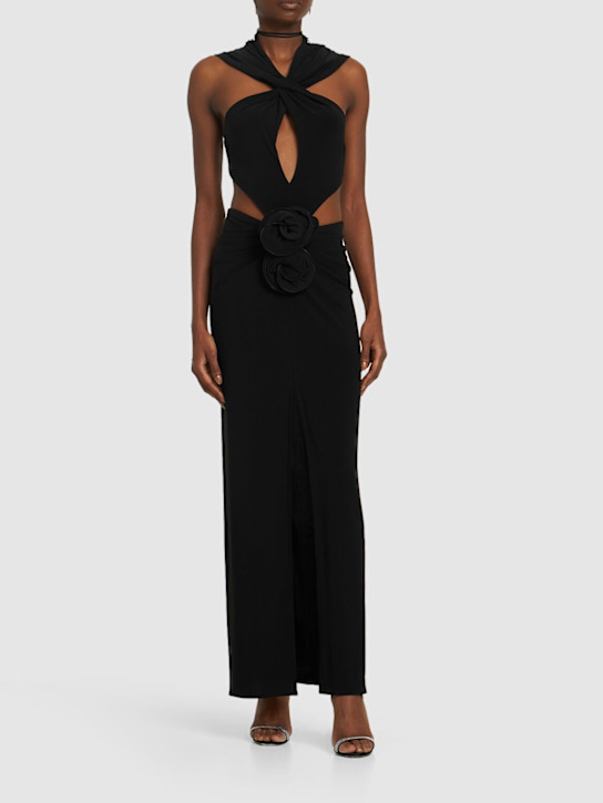 Magda Butrym: Cutout jersey midi dress w/ hood - Black - women_2 | Luisa Via Roma