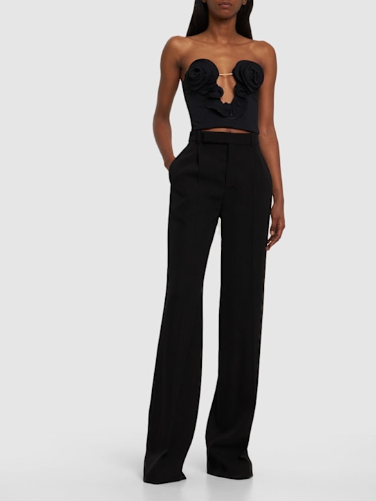 Magda Butrym: Viscose bustier top w/ flower appliqués - Black - women_1 | Luisa Via Roma