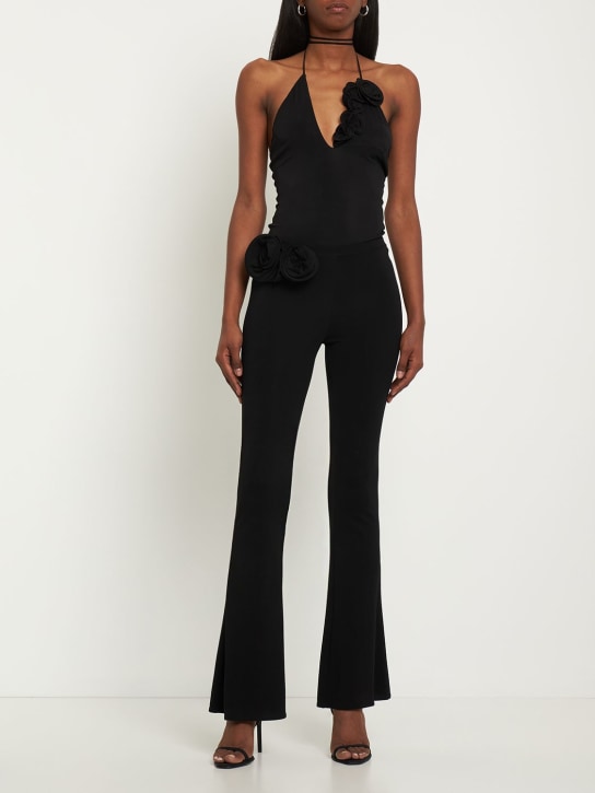Magda Butrym: Flared jersey pants w/ flower appliqués - Black - women_1 | Luisa Via Roma