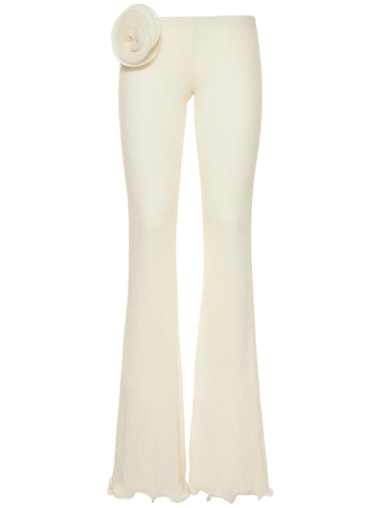 Magda Butrym: 花朵装饰打褶针织喇叭裤 - 奶油色 - women_0 | Luisa Via Roma