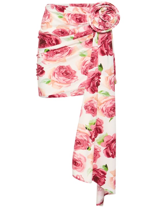 Magda Butrym: Draped printed viscose jersey mini skirt - Multicolor - women_0 | Luisa Via Roma
