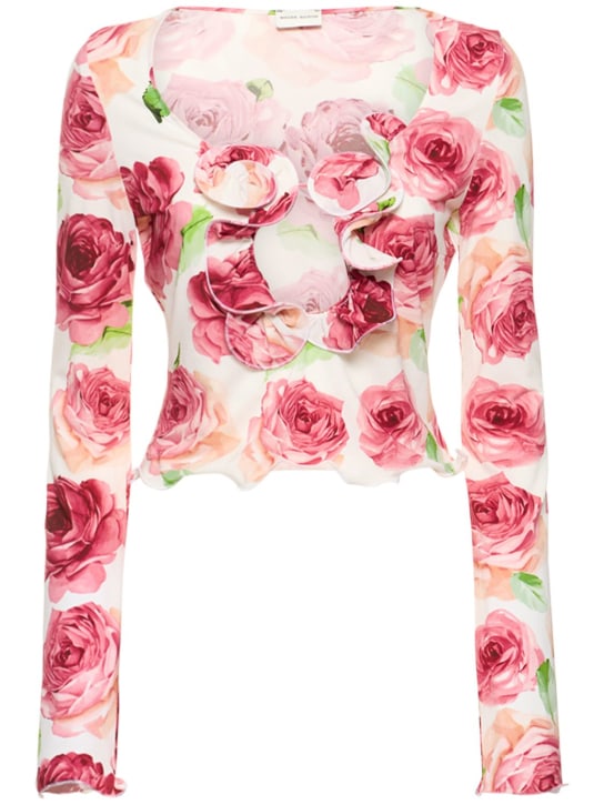 Magda Butrym: Printed jersey crop top w/ flowers - Multicolor - women_0 | Luisa Via Roma