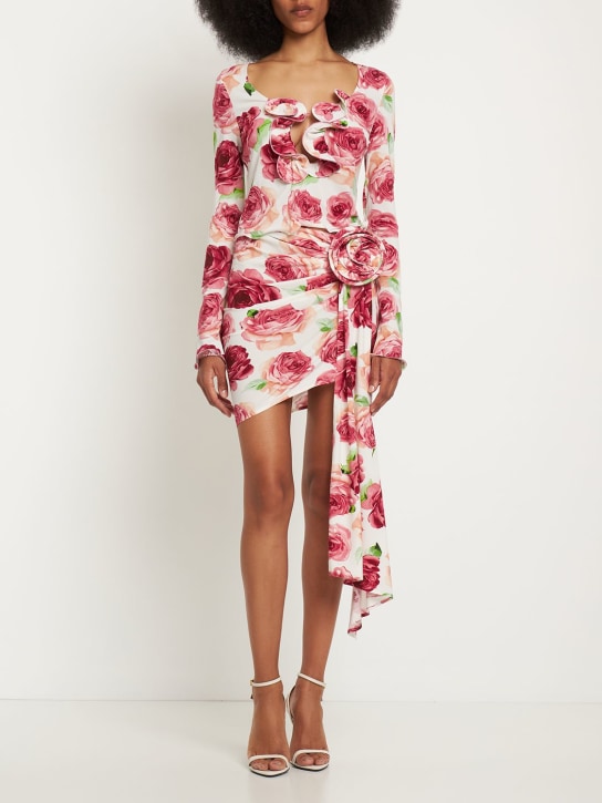 Magda Butrym: Draped printed viscose jersey mini skirt - Multicolor - women_1 | Luisa Via Roma
