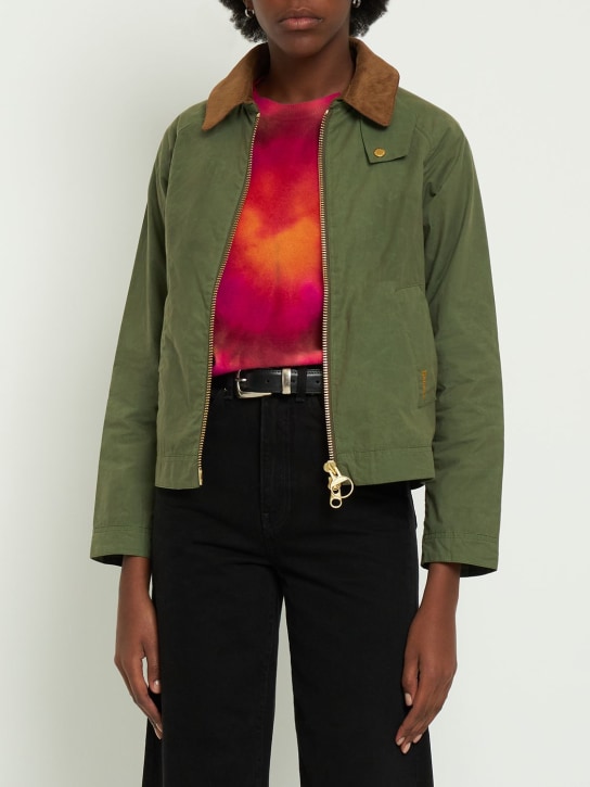 BARBOUR: Giacca Campbell in cotone impermeabile - Verde - women_1 | Luisa Via Roma