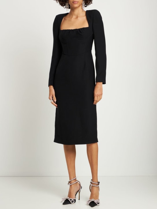 Roland Mouret: Silk & wool midi dress w/gathered detail - Black - women_1 | Luisa Via Roma