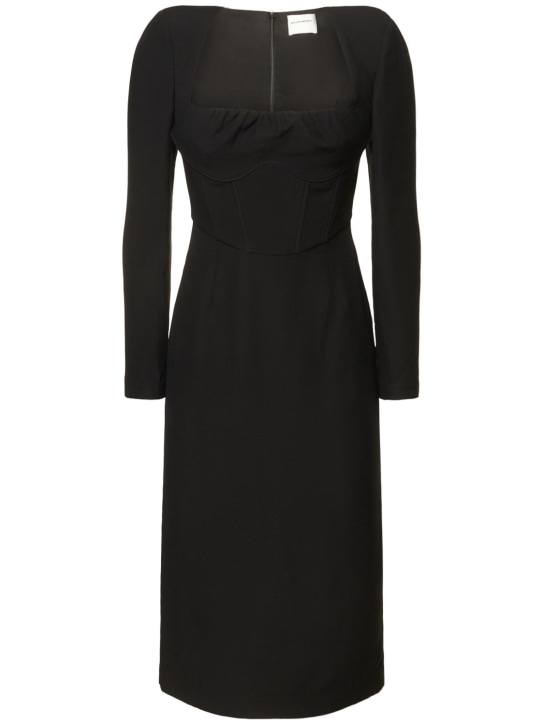 Roland Mouret: Silk & wool midi dress w/gathered detail - Black - women_0 | Luisa Via Roma