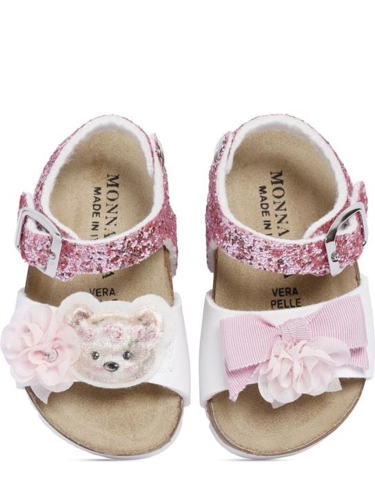 Monnalisa: Glittered sandals w/ flower appliqués - kids-girls_1 | Luisa Via Roma