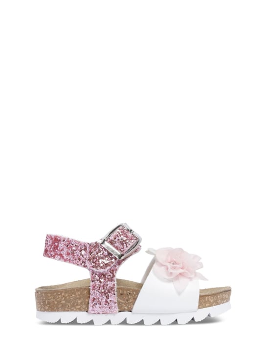 Monnalisa: Glittered sandals w/ flower appliqués - kids-girls_0 | Luisa Via Roma