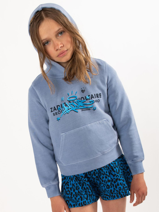 Zadig&Voltaire: 层压图案&印花棉质连帽卫衣 - 浅蓝色 - kids-girls_1 | Luisa Via Roma