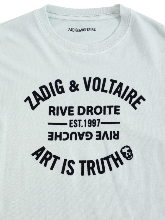 Zadig&Voltaire: T-shirt en coton biologique à logo floqué - Bleu Clair - kids-girls_1 | Luisa Via Roma