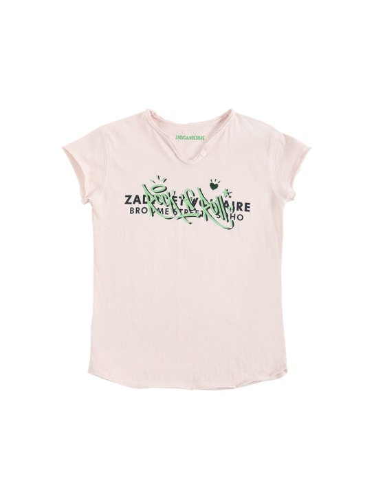 Zadig&Voltaire: 印花有机棉T恤 - 粉色 - kids-girls_0 | Luisa Via Roma