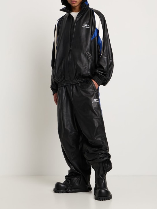 Balenciaga: Leather track jacket - Black/Blue - men_1 | Luisa Via Roma