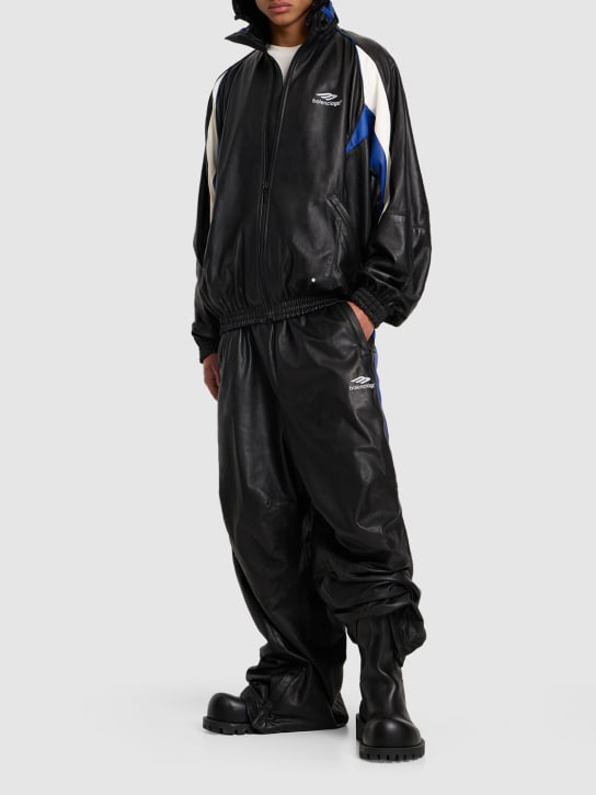 Balenciaga: Leather track jacket - Black/Blue - men_1 | Luisa Via Roma