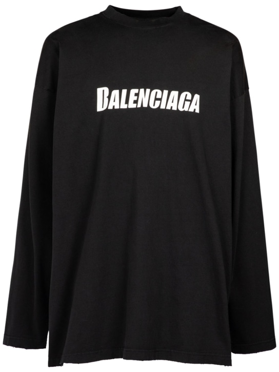 Balenciaga: T-shirt oversize en coton - Noir/Blanc - men_0 | Luisa Via Roma