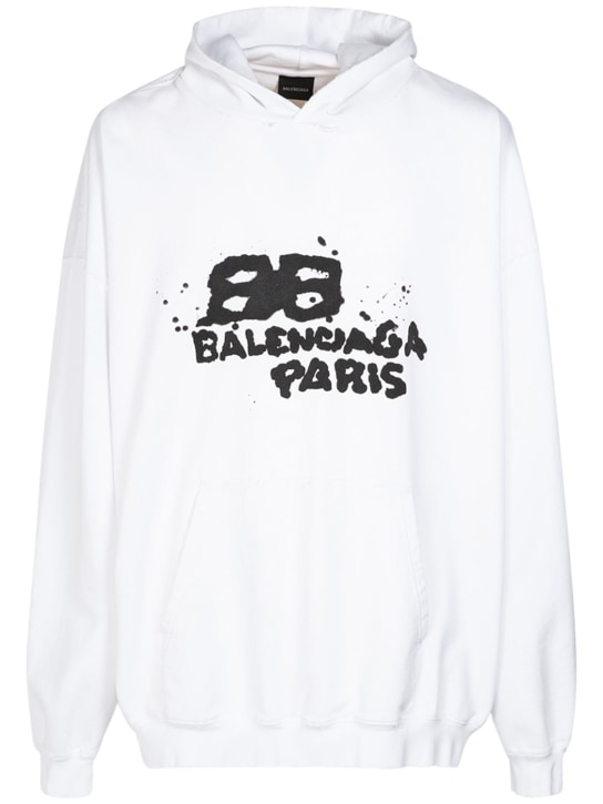 Balenciaga: 棉质连帽卫衣 - 白色/黑色 - men_0 | Luisa Via Roma