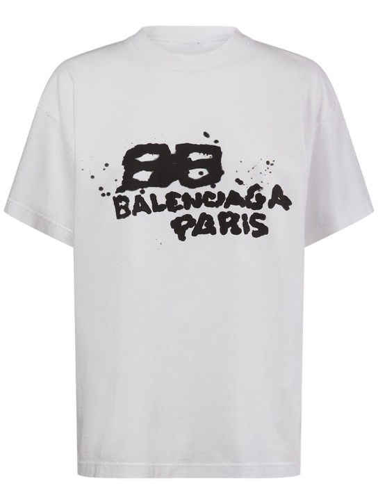 Balenciaga: T-SHIRT AUS BAUMWOLLE - Weiß/Schwarz - men_0 | Luisa Via Roma