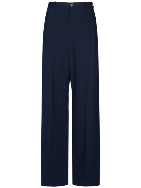 Balenciaga: Pantalon ajusté en laine - Bleu Marine Foncé - men_0 | Luisa Via Roma