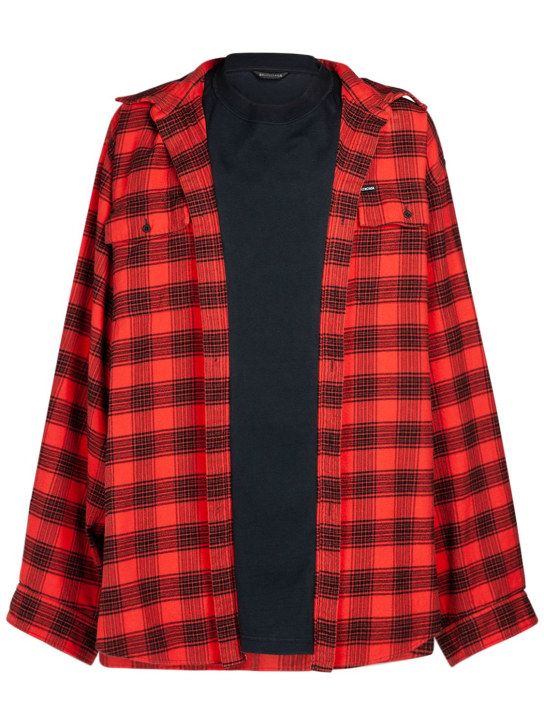 Balenciaga: 大廓型棉质衬衫 - 红色/黑色 - men_0 | Luisa Via Roma