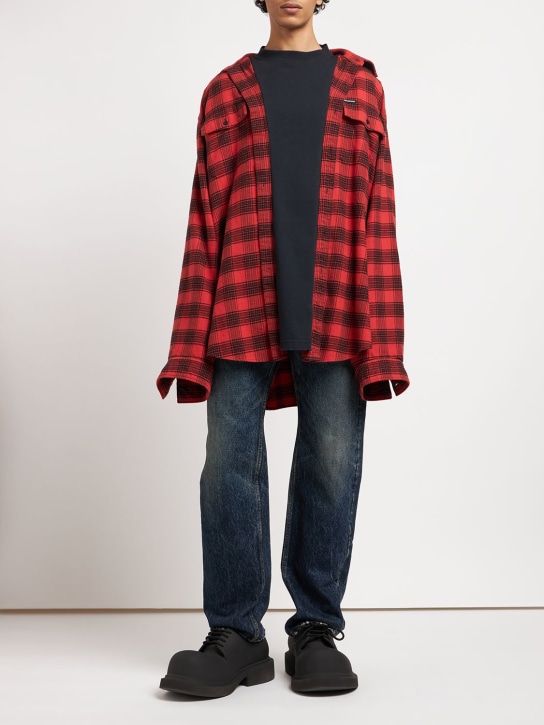 Balenciaga: Camicia larga in cotone - Rosso/Nero - men_1 | Luisa Via Roma