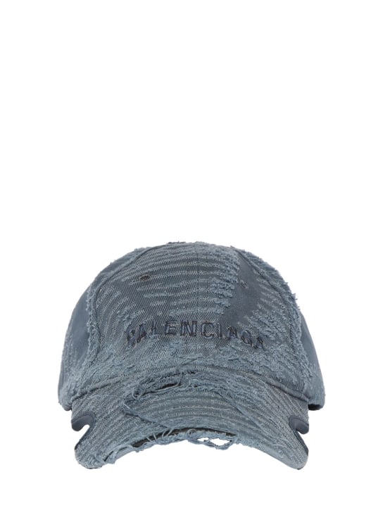 Balenciaga: 破洞棉质牛仔棒球帽 - 水洗蓝色 - men_0 | Luisa Via Roma