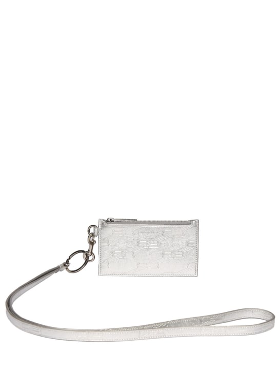 Balenciaga: 配钥匙链皮革卡包 - 银色 - men_0 | Luisa Via Roma