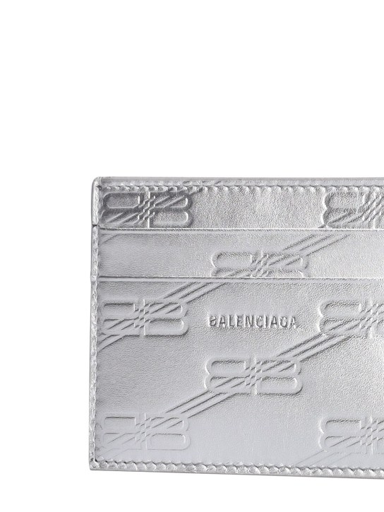 Balenciaga: Embossed leather card holder - Silver - men_1 | Luisa Via Roma