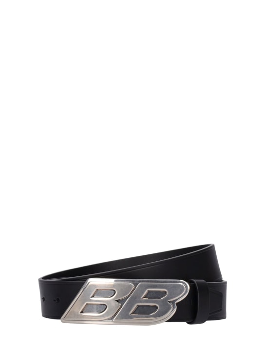 Balenciaga: 3.5cm BB Moto leather belt - Black - men_0 | Luisa Via Roma