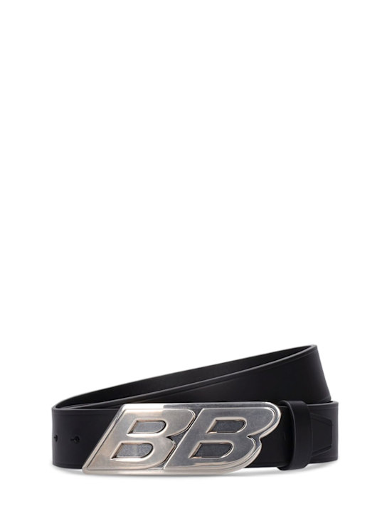 Balenciaga: Cintura BB Moto in pelle 3.5cm - Nero - men_0 | Luisa Via Roma