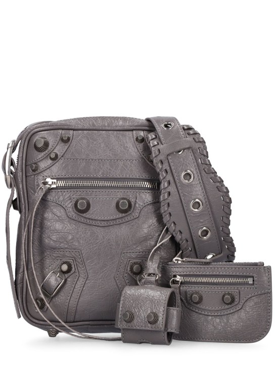 Balenciaga: Le Cagole leather crossbody bag - Dark Grey - men_0 | Luisa Via Roma