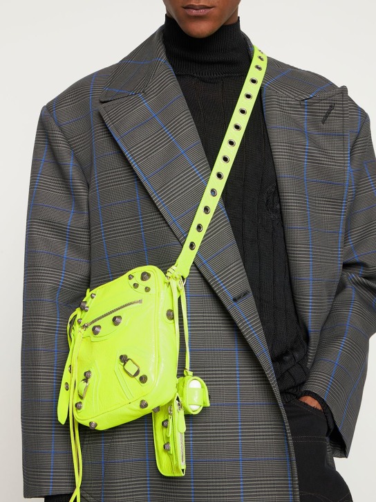Balenciaga: Le Cagole leather crossbody bag - Neon Yellow - men_1 | Luisa Via Roma