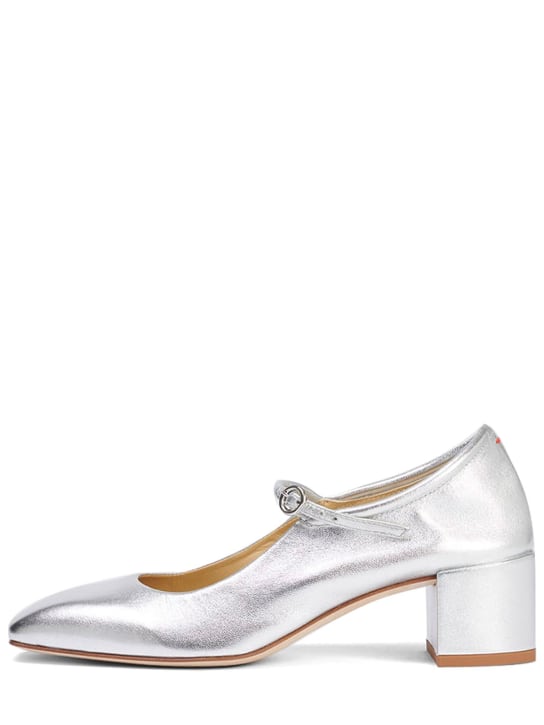 Aeyde: Zapatos de tacón de piel laminada 45mm - Plata - women_0 | Luisa Via Roma