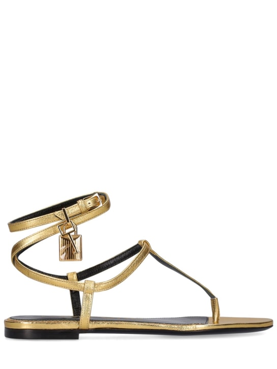 Tom Ford: 10mm hohe Zehensteg-Sandalen aus laminiertem Leder - Gold - women_0 | Luisa Via Roma
