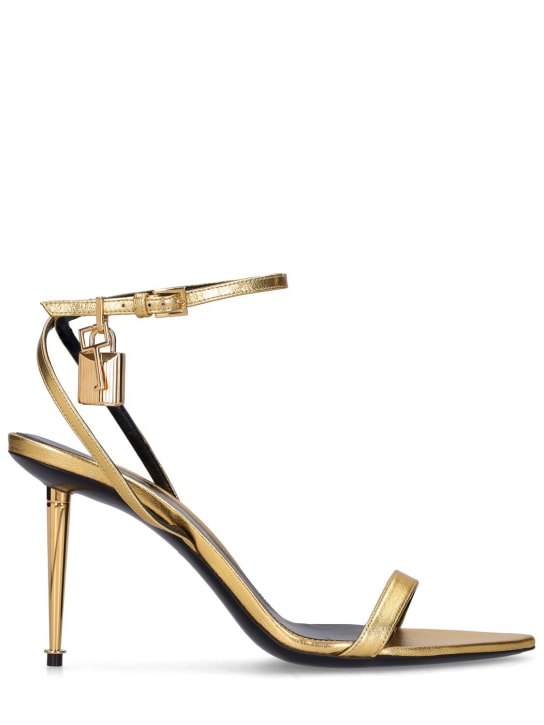 Tom Ford: 85mm Sandalen aus metallischem Leder „Padlock“ - Gold - women_0 | Luisa Via Roma