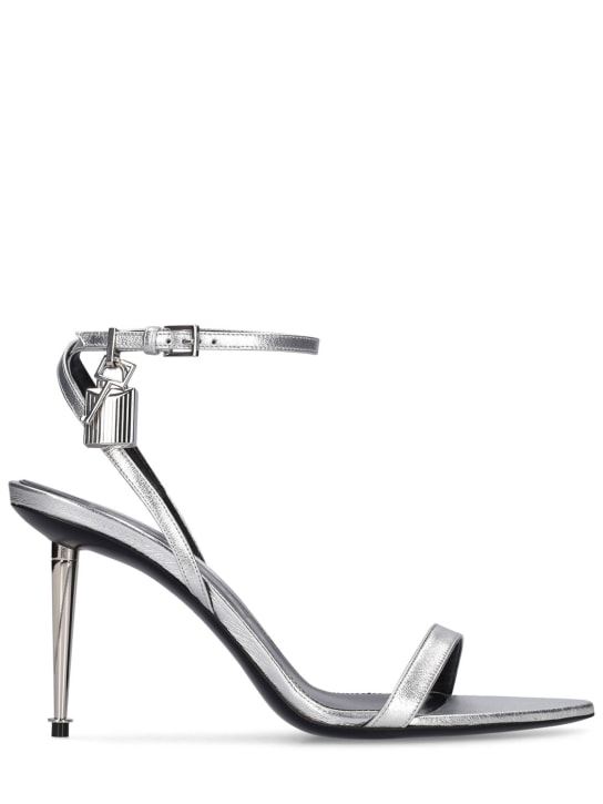 Tom Ford: 85mm Padlock metallic leather sandals - Silver - women_0 | Luisa Via Roma