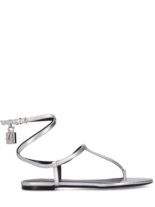 Tom Ford: 10mm hohe Zehensteg-Sandalen aus laminiertem Leder - Silber - women_0 | Luisa Via Roma