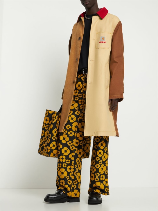 Marni: Corduroy & canvas patchwork midi coat - men_1 | Luisa Via Roma