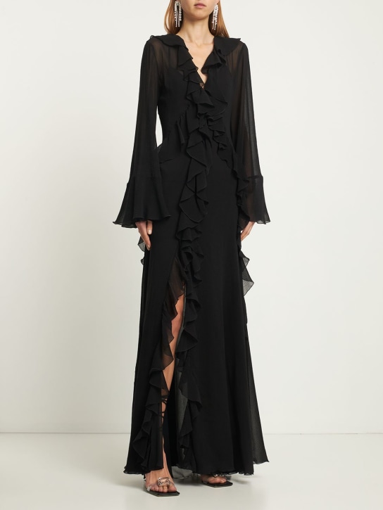 Blumarine: Robe longue en georgette de soie et coton - Noir - women_1 | Luisa Via Roma