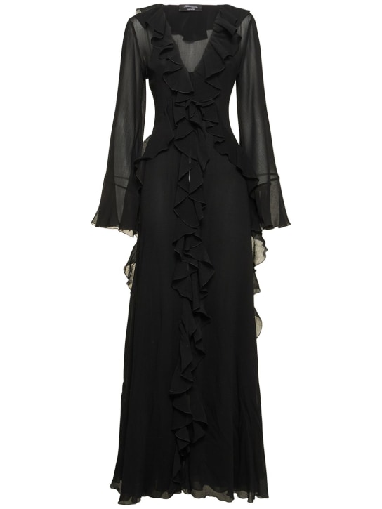Blumarine: Robe longue en georgette de soie et coton - Noir - women_0 | Luisa Via Roma