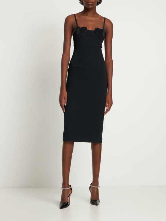 Blumarine: Viscose crepe hearts strass midi dress - Black - women_1 | Luisa Via Roma