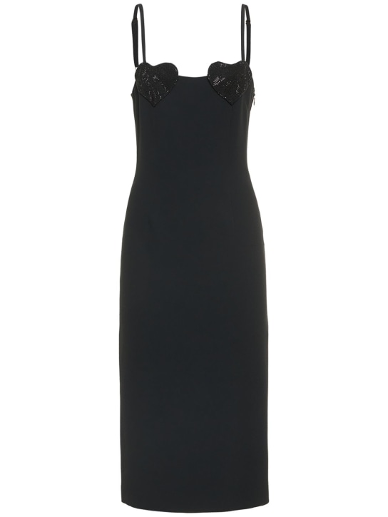 Blumarine: Viscose crepe hearts strass midi dress - Black - women_0 | Luisa Via Roma