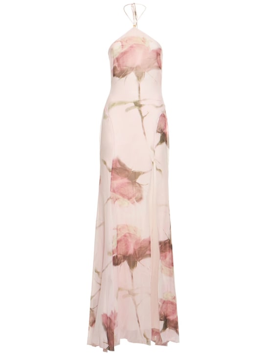 Blumarine: Vestito lungo in chiffon di seta - Multicolore - women_0 | Luisa Via Roma