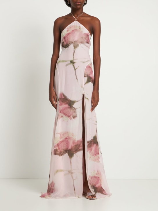 Blumarine: Vestito lungo in chiffon di seta - Multicolore - women_1 | Luisa Via Roma